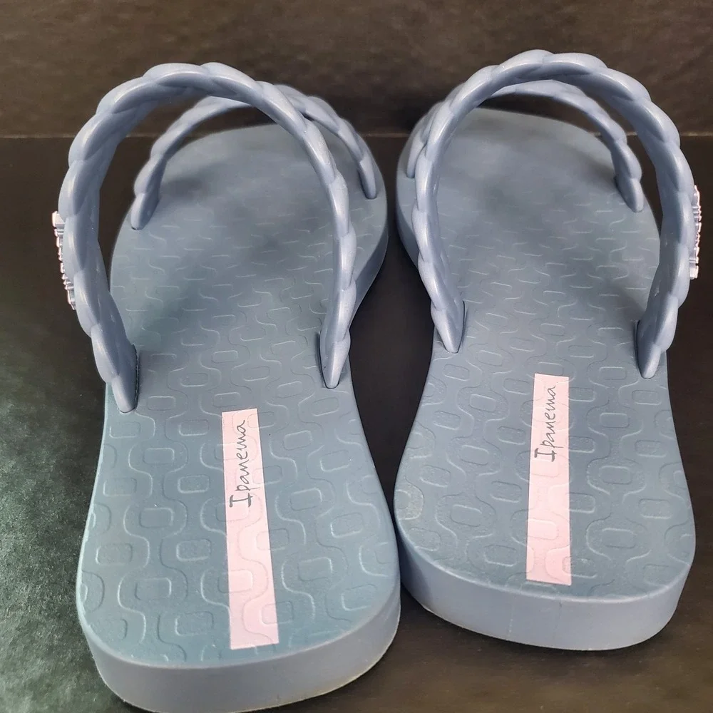 Ipanema Women's Fever Slides‎ Double Braided Straps Size 8 Blue Gray Soft Rubber